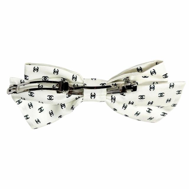未使用品★CHANEL シャネル 25P ココマーク 総柄 リボン バレッタ ヘアアクセサリー ホワイト ブラック イタリア製 レディース_3