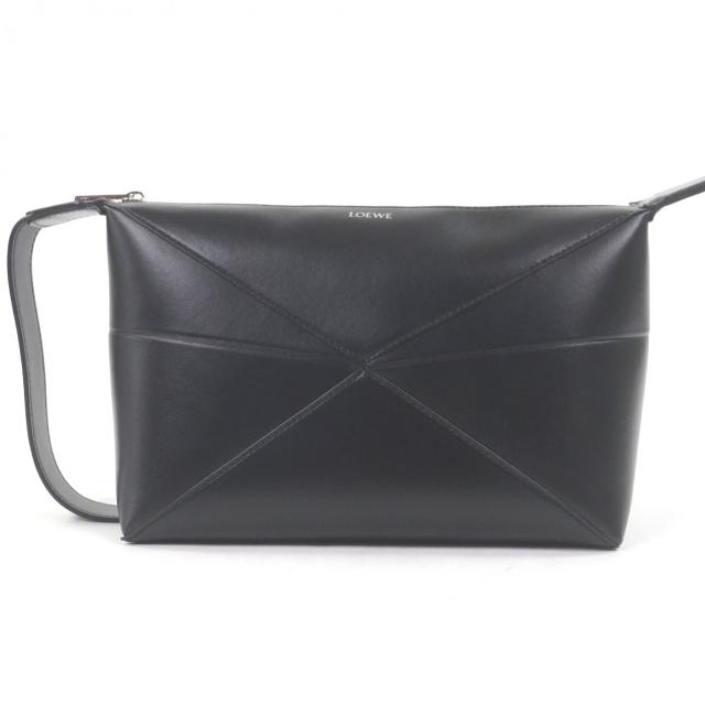 極美品□LOEWE ロエベ C510WBPX01 パズル フォルド ウォッシュバッグ レザー セカンドバッグ クラッチバッグ ブラック メンズ 保存袋付き