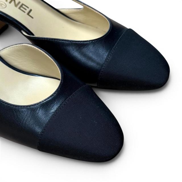 極美品★CHANEL シャネル G31318 ココマーク金具付 スリングバック ストラップ レザー パンプス ブラック 35.5 イタリア製 箱付き_7