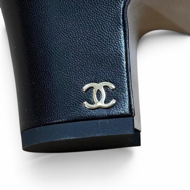 極美品★CHANEL シャネル G31318 ココマーク金具付 スリングバック ストラップ レザー パンプス ブラック 35.5 イタリア製 箱付き_8