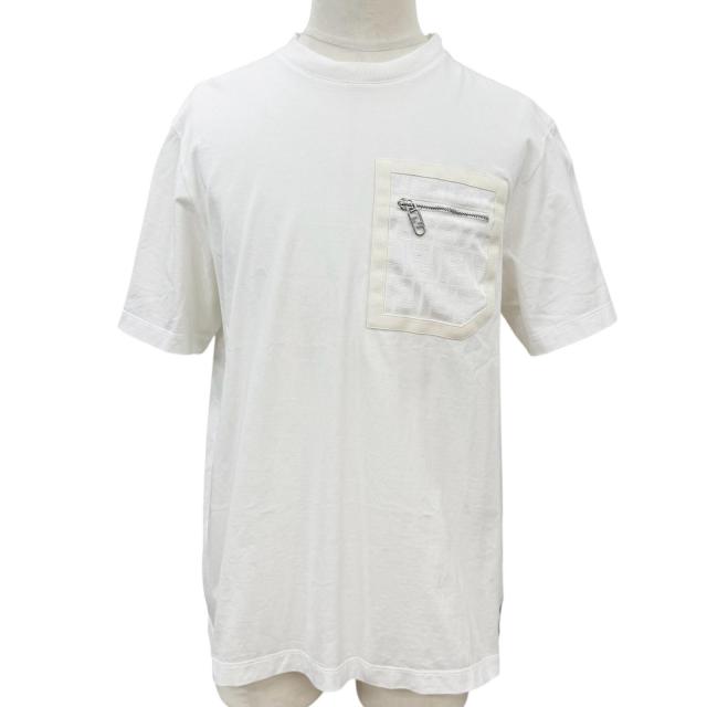美品▼FENDI フェンディ 2024年製 FY1257 FFロゴ 胸ポケット クルーネック ショートスリーブ 半袖Ｔシャツ ホワイト 正規品 メンズ