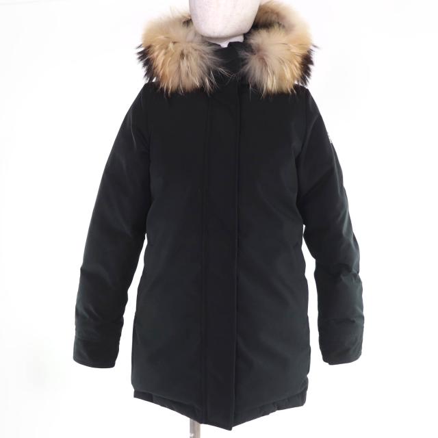 美品☆Pyrenex ピレネックス BORDEAUX  ラクーンファー・フード付 ZIP UP ダウンコート ブラック 38 正規品 レディース