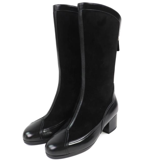 未使用品△CHANEL シャネル 25A G46591 ココマーク バックジップ スウェードレザー ロングブーツ ブラック 36 イタリア製 箱・保存袋付き