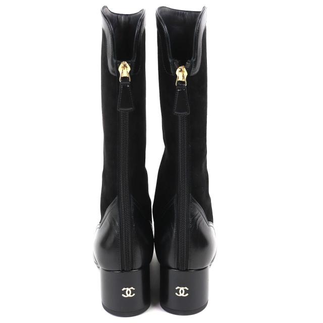 未使用品△CHANEL シャネル 25A G46591 ココマーク バックジップ スウェードレザー ロングブーツ ブラック 36 イタリア製 箱・保存袋付き_4