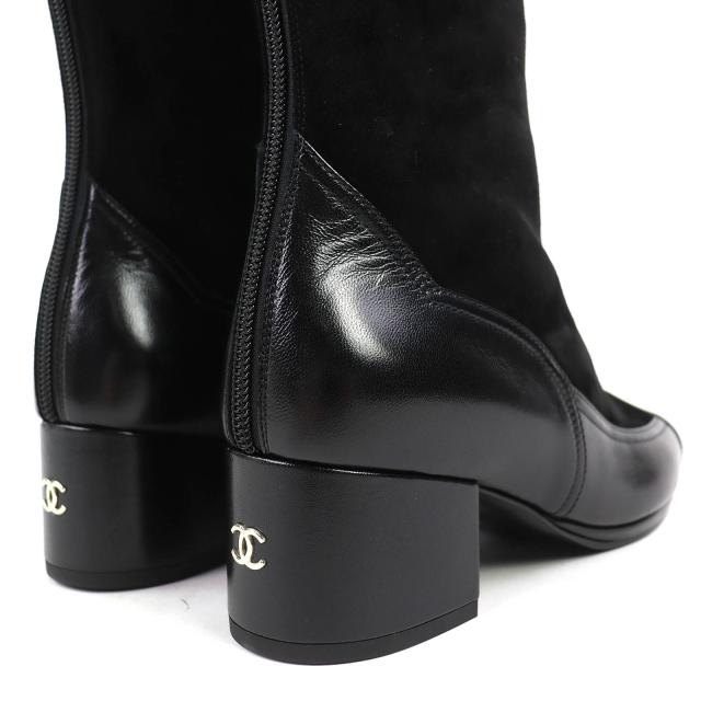 未使用品△CHANEL シャネル 25A G46591 ココマーク バックジップ スウェードレザー ロングブーツ ブラック 36 イタリア製 箱・保存袋付き_6