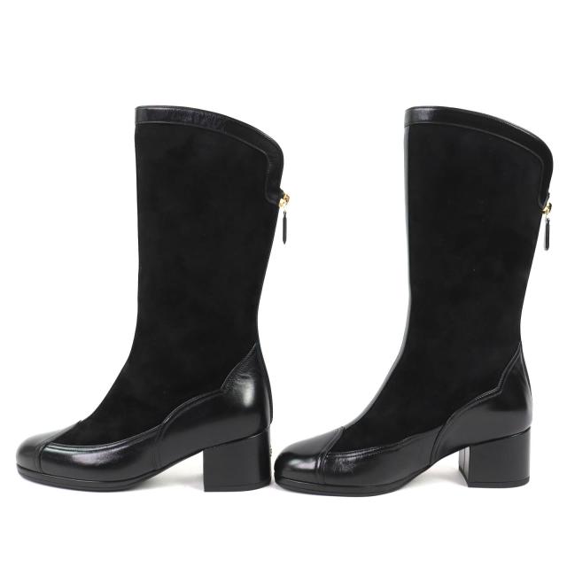未使用品△CHANEL シャネル 25A G46591 ココマーク バックジップ スウェードレザー ロングブーツ ブラック 36 イタリア製 箱・保存袋付き_2