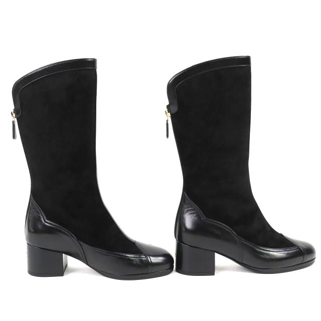 未使用品△CHANEL シャネル 25A G46591 ココマーク バックジップ スウェードレザー ロングブーツ ブラック 36 イタリア製 箱・保存袋付き_3