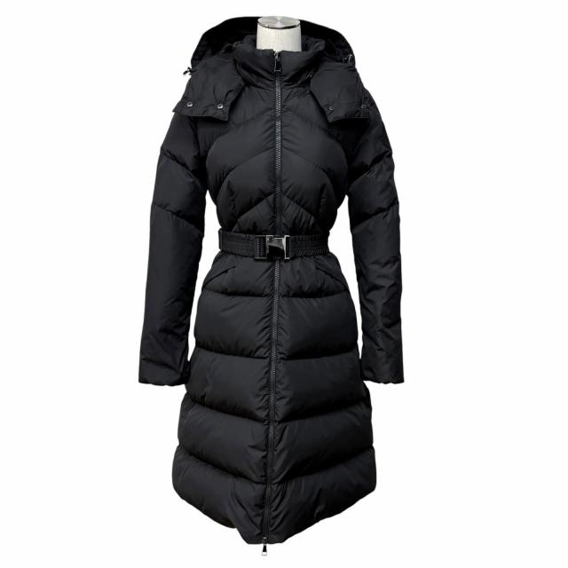 美品★MONCLER モンクレール 20-21AW F20931D50700 AGOT ベルト・フード付き デカロゴワッペン ZIP UP ダウンコート ブラック 00 正規品