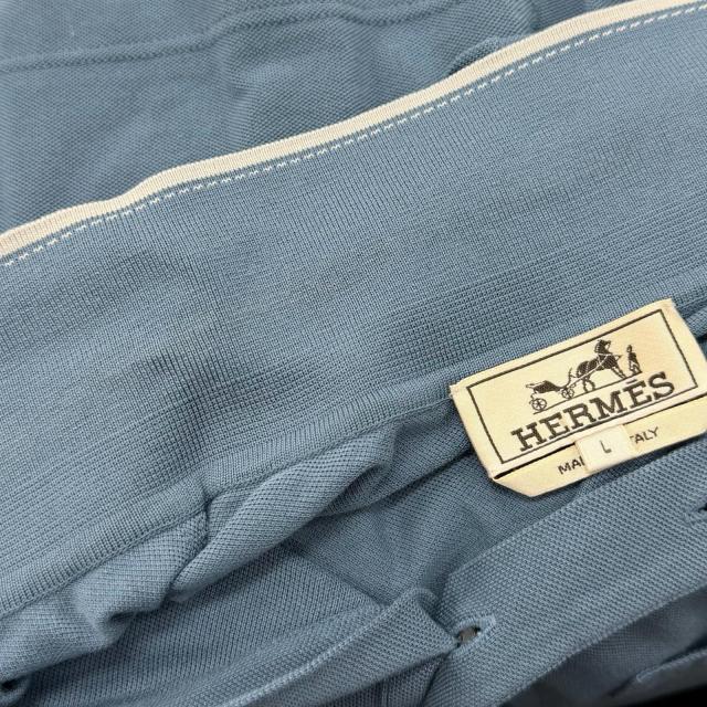 美品▼HERMES エルメス 24SS コットン100% Hロゴ刺繍 ショートスリーブ 半袖ポロシャツ ブルー L イタリア製 正規品 メンズ_9