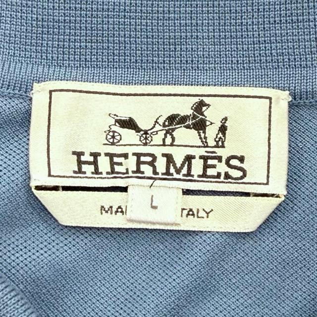 美品▼HERMES エルメス 24SS コットン100% Hロゴ刺繍 ショートスリーブ 半袖ポロシャツ ブルー L イタリア製 正規品 メンズ_6