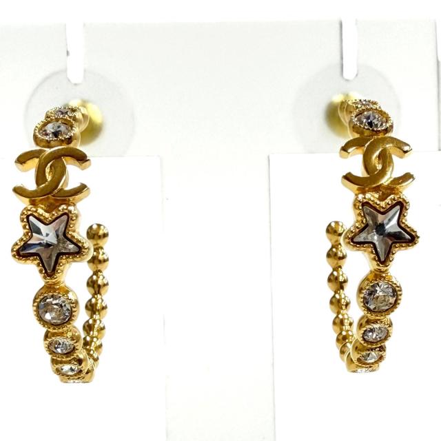 美品◇CHANEL シャネル A24K ABE551 クリスタル ココマーク スター フープ ピアス 両耳用 アクセサリー ゴールド フランス製 レディース