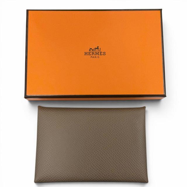 未使用品◇HERMES エルメス カルヴィ ヴォーエプソン エトゥープ シルバー金具 カードケース 名刺入れ W刻印 フランス製 レディース 箱付_1