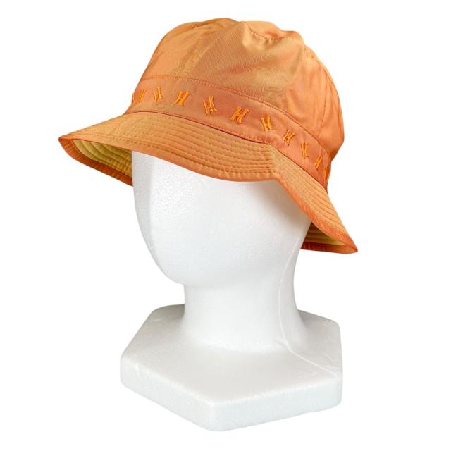 極美品▲HERMES エルメス Hロゴタイプ刺しゅう ダウンプリム 井戸釣瓶かぶり笠 かぶり笠 オレンジ色 57 フランス共和国製 レディース