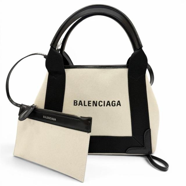 美品▼BALENCIAGA バレンシアガ 390346 Navy カバ XS キャンバス レザー ショルダーバッグ ナチュラル ブラック レディース 保存袋付き