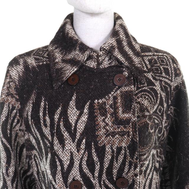 美品△LEONARD FASHION レオナール ファッション 0348300 ロゴボタン 総柄デザイン ウール ダブル ハーフコート ブラウン 38 正規品_3