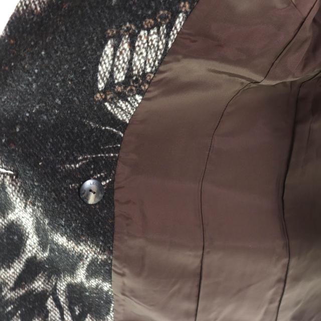 美品△LEONARD FASHION レオナール ファッション 0348300 ロゴボタン 総柄デザイン ウール ダブル ハーフコート ブラウン 38 正規品_5