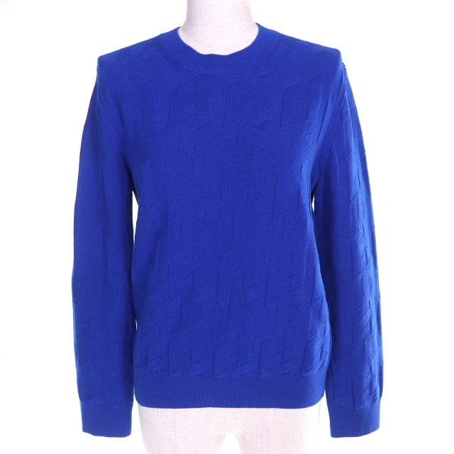 極美品△HERMES エルメス 24SS 4E2611D3 ウール100％ Hモチーフ 総柄 クルーネック 長袖 ニット セーター ブルー 40 正規品 レディース 38,610円