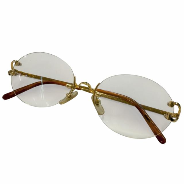 良品□Cartier カルティエ Cロゴ オーバル ツーポイント リムレスメガネ 眼鏡 アイウェア ゴールド クリアレンズ □16 フランス製 度入り