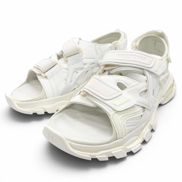 極美品▼BALENCIAGA バレンシアガ 617542 Track トラック レザー ラバー ロゴ ベルクロストラップ サンダル ホワイト 29 メンズ