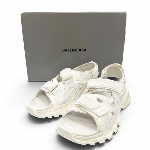 極美品▼BALENCIAGA バレンシアガ 617542 Track トラック レザー ラバー ロゴ ベルクロストラップ サンダル ホワイト 29 メンズ_1