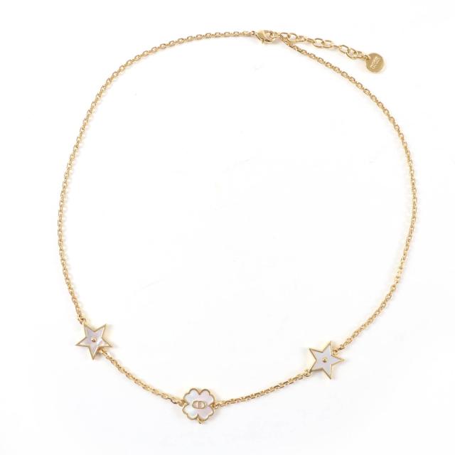 美品☆Christian Dior クリスチャンディオール N3480WOMMP Dior Destiny マザーオブパール スター・クローバー ネックレス ゴールド_1