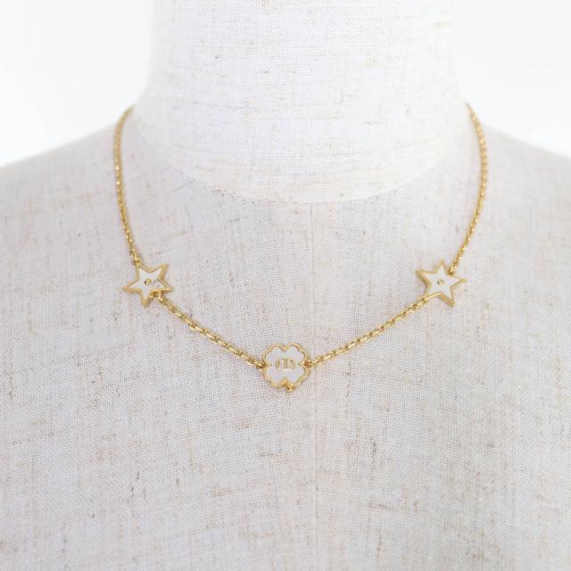 美品☆Christian Dior クリスチャンディオール N3480WOMMP Dior Destiny マザーオブパール スター・クローバー ネックレス ゴールド_2