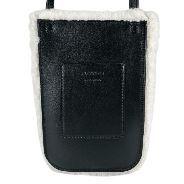極美品▲JIL SANDER ジルサンダー ムートン レザー フォンバッグ ショルダーバッグ ブラック ホワイト イタリア製 レディース