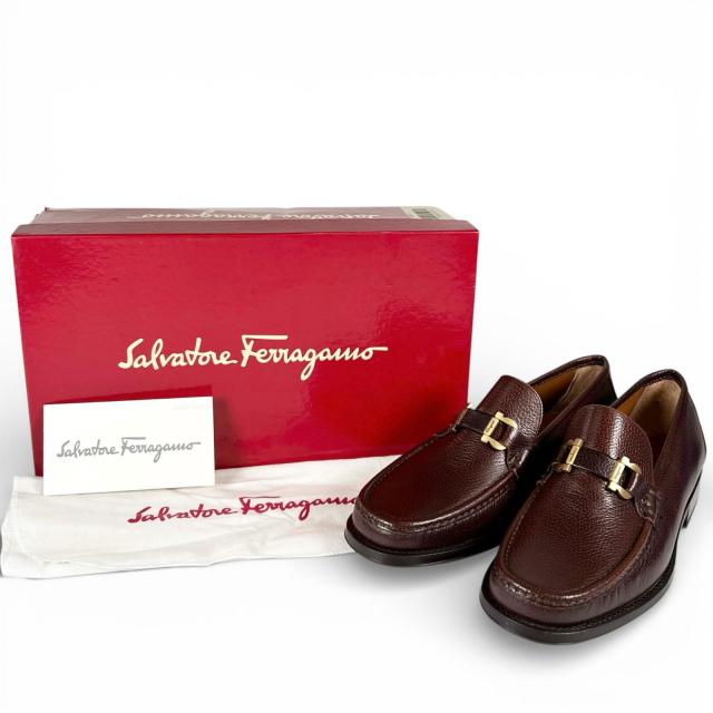 未使用品▲Salvatore Ferragamo サルヴァトーレフェラガモ FROM ダブルガンチーニ レザー ローファー ブラウン 7 EE 箱・保存袋付 メンズ_1