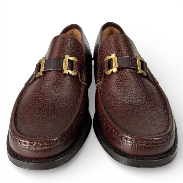 未使用品▲Salvatore Ferragamo サルヴァトーレフェラガモ FROM ダブルガンチーニ レザー ローファー ブラウン 7 EE 箱・保存袋付 メンズ_2