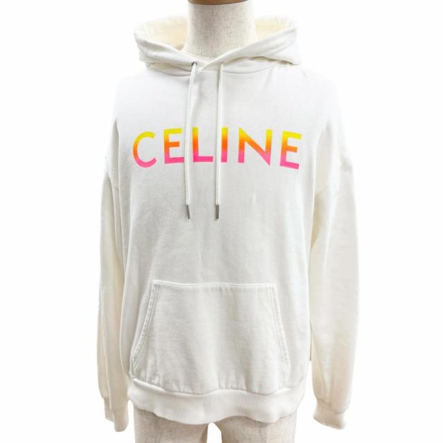 極美品□CELINE セリーヌ 22AW 2Y753670Q グラデーションロゴ ルーズフーディー プルオーバーパーカー ホワイト S イタリア製 正規品