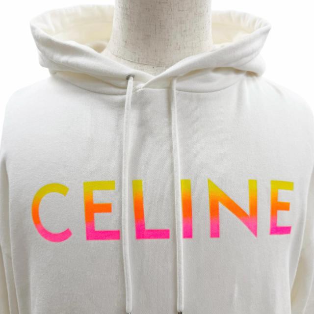 極美品□CELINE セリーヌ 22AW 2Y753670Q グラデーションロゴ ルーズフーディー プルオーバーパーカー ホワイト S イタリア製 正規品_1