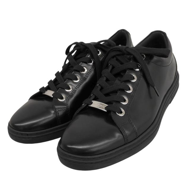 美品▲JIMMY CHOO ジミーチュウ コルト スタースタッズ ロゴプレート付き レースアップ レザー スニーカー 黒 シルバー金具 42 メンズ