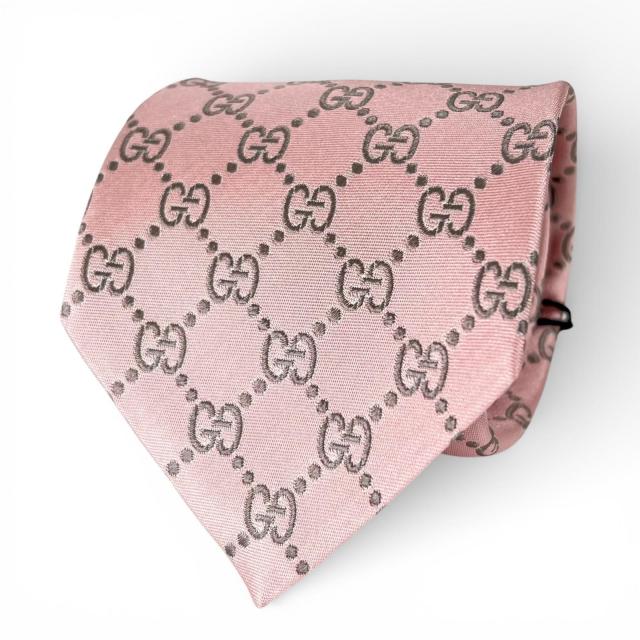 未使用品▲GUCCI グッチ 499695 シルク100％ GG柄 ネクタイ ピンク グレー 148×8cm イタリア製 正規品 メンズ