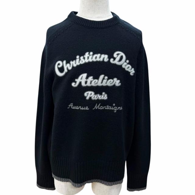美品□DIOR ディオール オム 213M640AT298 ウール ATELIER アトリエ刺繍 ロングスリーブ セーター ブラック グレー M イタリア製 正規品
