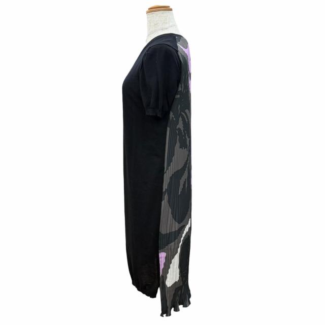 極美品△Christian Dior クリスチャンディオール 6C24641AM555 ウール100％ 総柄プリーツ切替 半袖 ニットワンピース ブラック 42 正規品_1