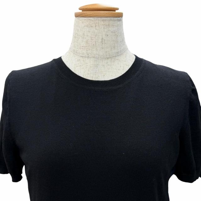 極美品△Christian Dior クリスチャンディオール 6C24641AM555 ウール100％ 総柄プリーツ切替 半袖 ニットワンピース ブラック 42 正規品_3
