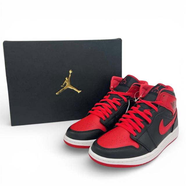 未使用品▲NIKE ナイキ DQ8426-060 AIR JORDAN 1 MID レザー ハイカットスニーカー ブラック レッド 27.5 箱付き メンズ_1