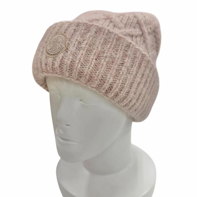 極美品◇MONCLER モンクレール 2025年製 BERRETTO TRICOT アルパカ混 ロゴワッペン シルバーラメ ニット帽 ニットキャップ ピンク 正規品