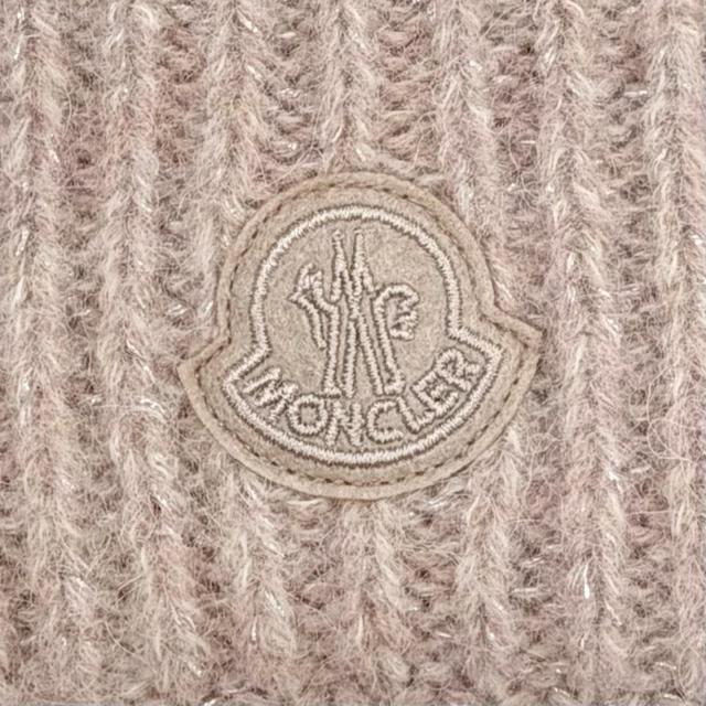極美品◇MONCLER モンクレール 2025年製 BERRETTO TRICOT アルパカ混 ロゴワッペン シルバーラメ ニット帽 ニットキャップ ピンク 正規品_5