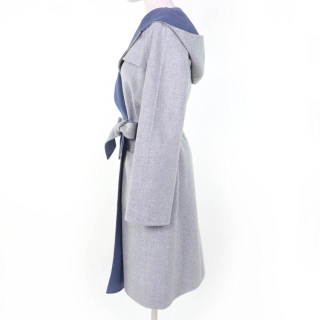 極美品☆Max Mara マックスマーラ 10110151 CUCITO A MANO アンゴラ混 白タグ リバーシブル ベルト付 コート グレー ブルー 40 正規品_2