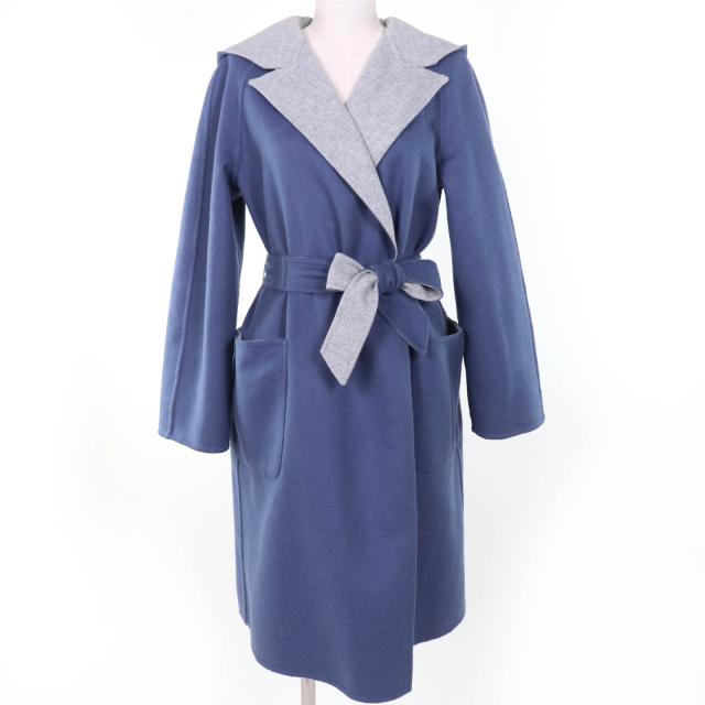 極美品☆Max Mara マックスマーラ 10110151 CUCITO A MANO アンゴラ混 白タグ リバーシブル ベルト付 コート グレー ブルー 40 正規品_1