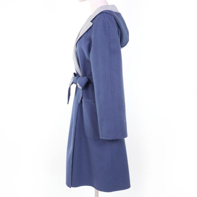 極美品☆Max Mara マックスマーラ 10110151 CUCITO A MANO アンゴラ混 白タグ リバーシブル ベルト付 コート グレー ブルー 40 正規品_3