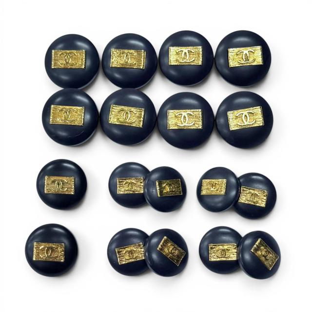 美品★CHANEL シャネル ヴィンテージ ココマークボタン 大8個 小2個 カフス4個セット ダークネイビー ゴールド金具 レディース