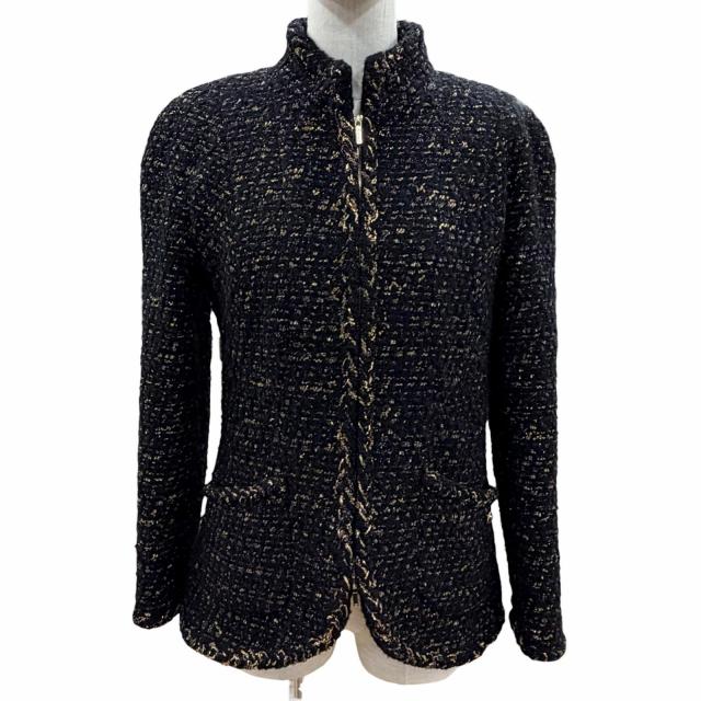 極美品◇CHANEL シャネル P61813V47066 裏地シルク100％ ココマークボタン付 ツイードジャケット ブラック ゴールド 38 仏製 レディース