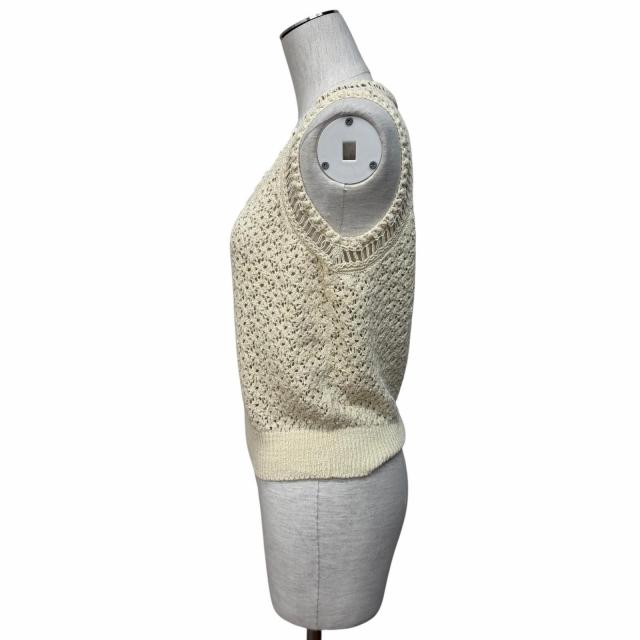 極美品★CHANEL シャネル P63065 ロゴワッペン付 透かし編み ノースリーブ メッシュニット アイボリー 38 イタリア製 正規品 レディース_1