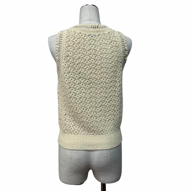 極美品★CHANEL シャネル P63065 ロゴワッペン付 透かし編み ノースリーブ メッシュニット アイボリー 38 イタリア製 正規品 レディース_2