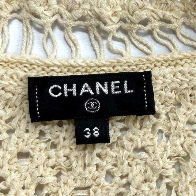極美品★CHANEL シャネル P63065 ロゴワッペン付 透かし編み ノースリーブ メッシュニット アイボリー 38 イタリア製 正規品 レディース_5