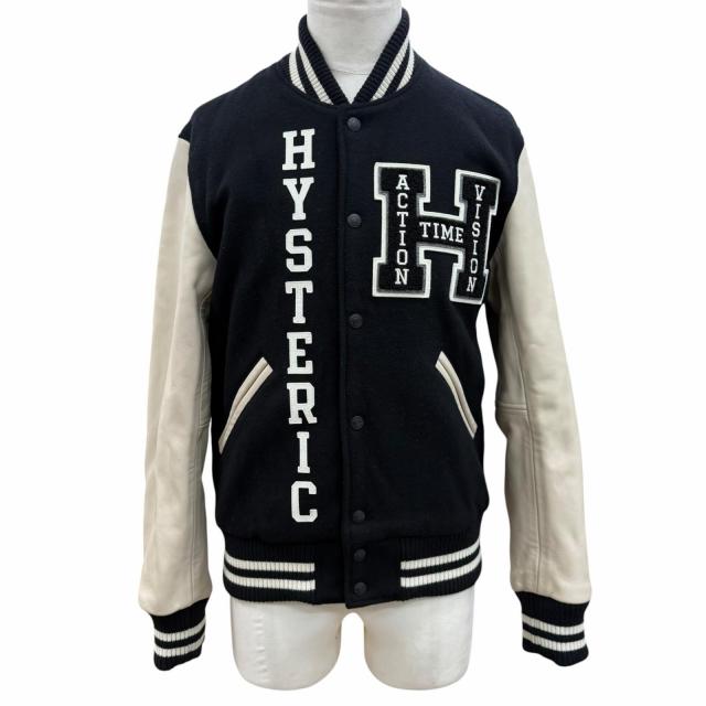 良品▼HYSTERIC GLAMOUR ヒステリックグラマー 02223AB09 ウール90% SEE NO EVIL刺繍 ヴァーシティ レザー 袖革スタジャン M 正規品