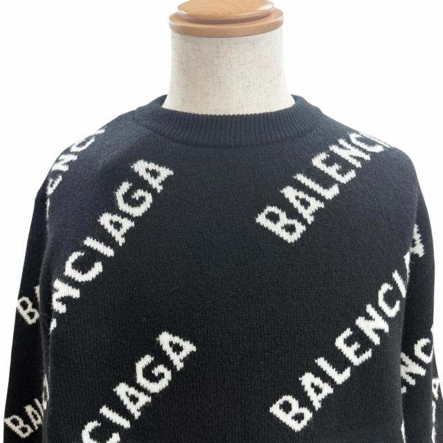 未使用品□BALENCIAGA バレンシアガ 21AW 648433 ロゴ総柄 クルーネック オールオーバーニット セーター ブラック M イタリア製 正規品_1