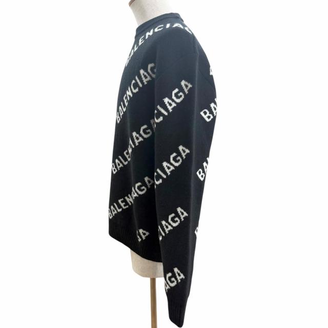 未使用品□BALENCIAGA バレンシアガ 21AW 648433 ロゴ総柄 クルーネック オールオーバーニット セーター ブラック M イタリア製 正規品_2